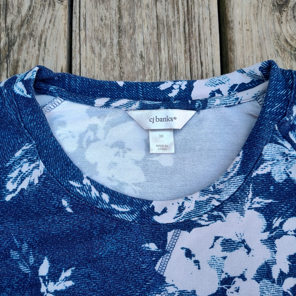 CJ Banks Blue Floral Top